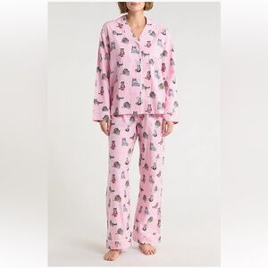NEW PJ Salvage Lightweight Kitty Cats Flannel Pajamas Pink